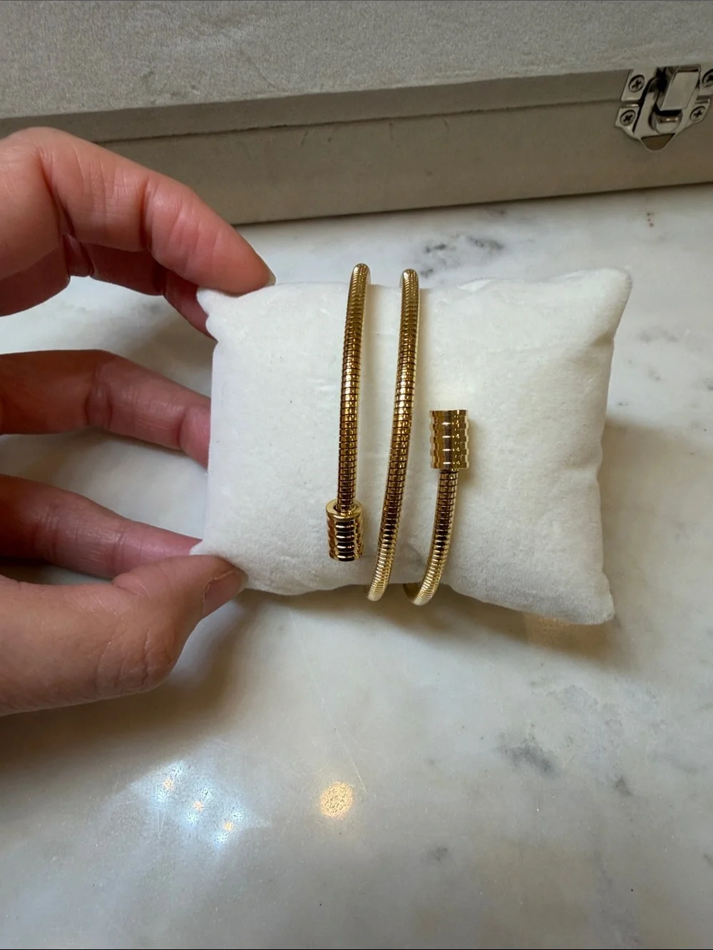 Cable twisted gold cuff bracelet stretchy stainless steel.